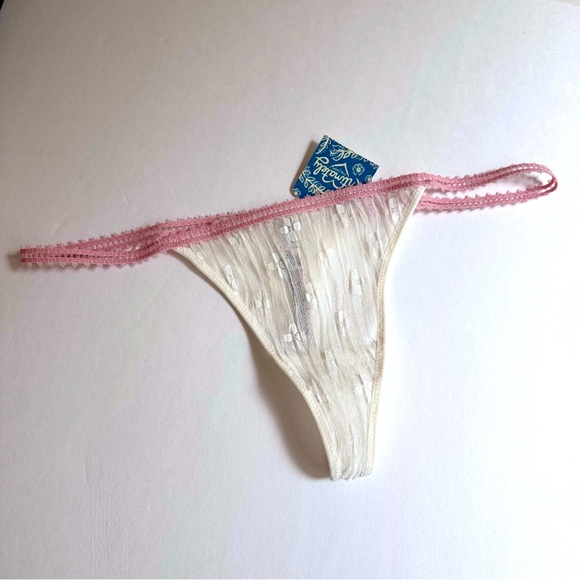 Free People Gabriella Thong Panty Ivory with Pink Trim - Picture 1 of 10